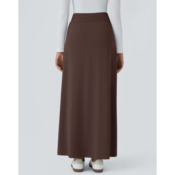 Halara High Waisted Decorative Buckle Split 2-in-1 Maxi Casual Skirt Sz Large Br - Picture 9 of 10